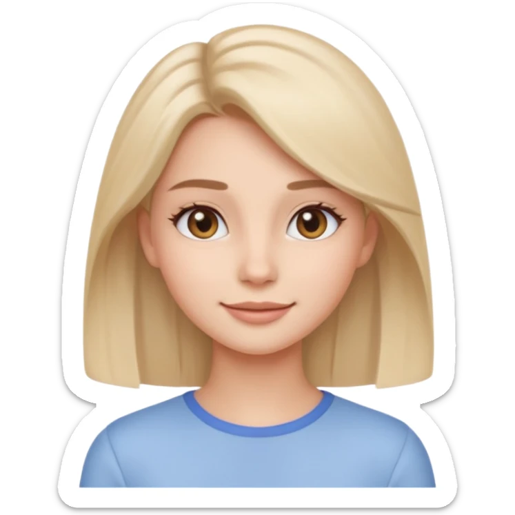 Clean girl influencer emoji-style character, head and shoulders portrait (chest-up crop), minimal makeup, natural glow skin, soft confident smile, sleek hair, neutral pastel outfit sticker