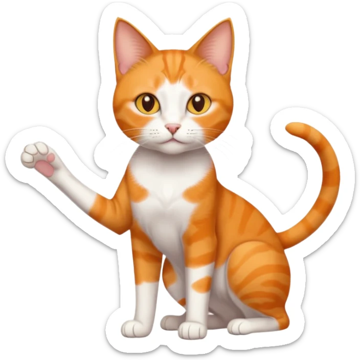 full body realistic orange domestic shorthair slim cat with yellow/orange eyes paw being white and the other being half sticker