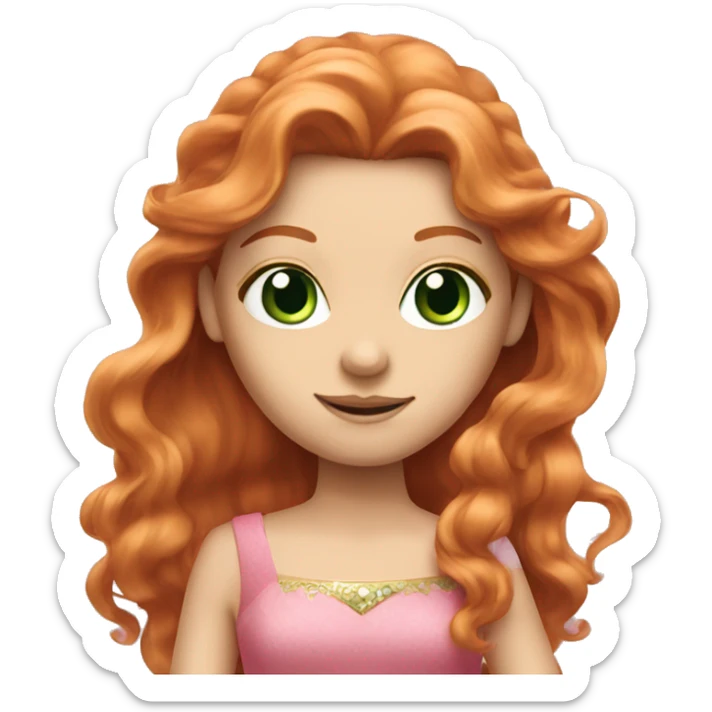 Long hair ginger princess green eyes pink dress  sticker