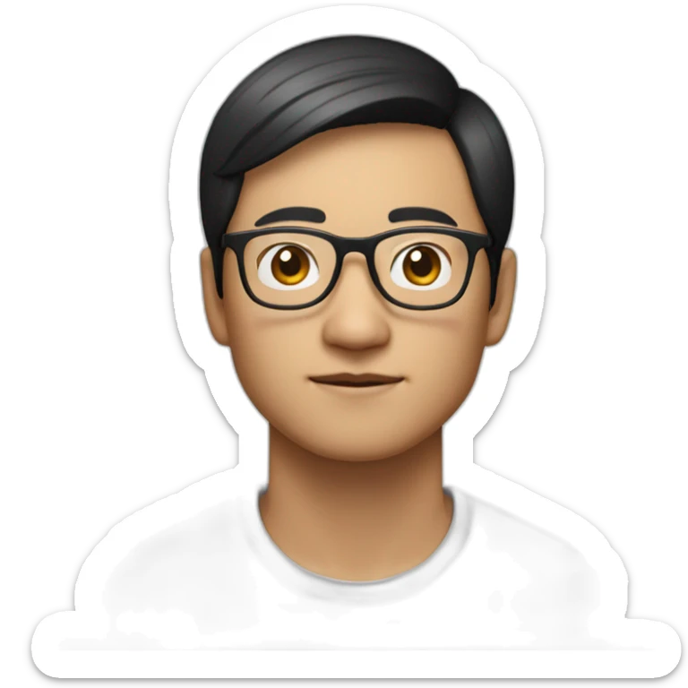 Asian 25 years old man with glasses and Tim Cook black hair sticker