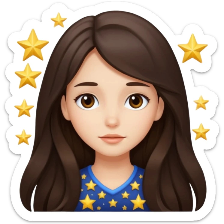 brunette long hair girl with stars instead of eyes sticker
