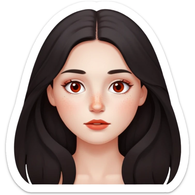 girl with dark long hair, subtle makeup, and red freckles across nose and cheeks sticker