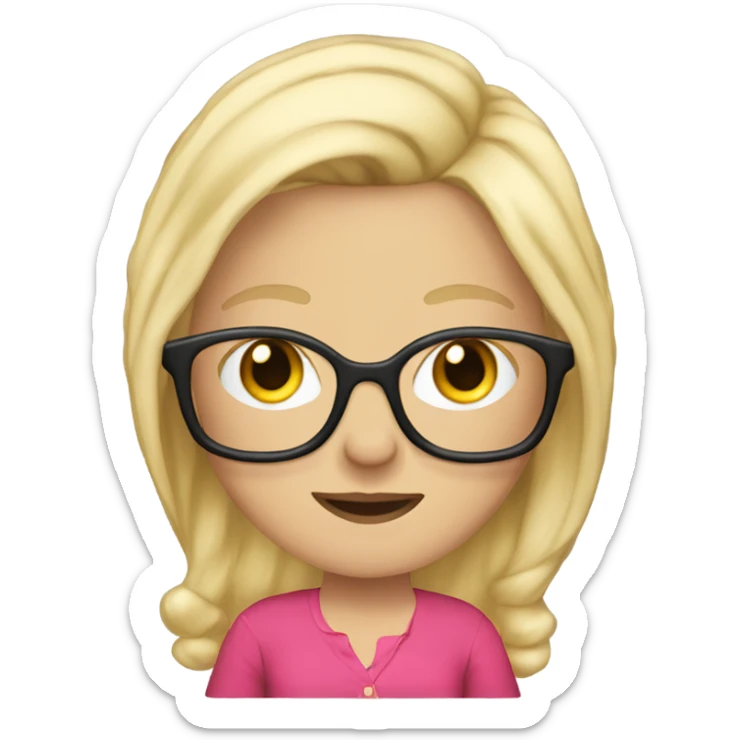 white gal long blonde hair ki in a pink d with glasses wearing a red shirt sticker