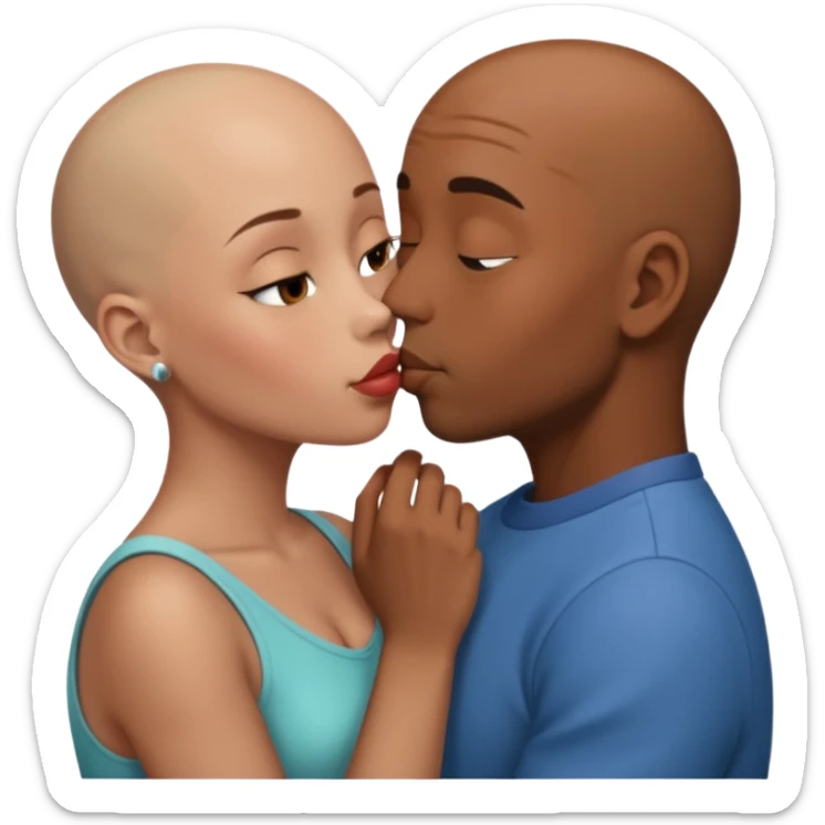 Brown skin bald man kissing brown skin girl with short hair sticker