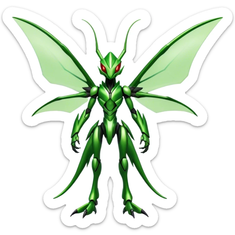  Cool Edgy Shiny Futuristic Ethereal Legendary Scizor-Scyther-Digimon-hybrid full body sticker