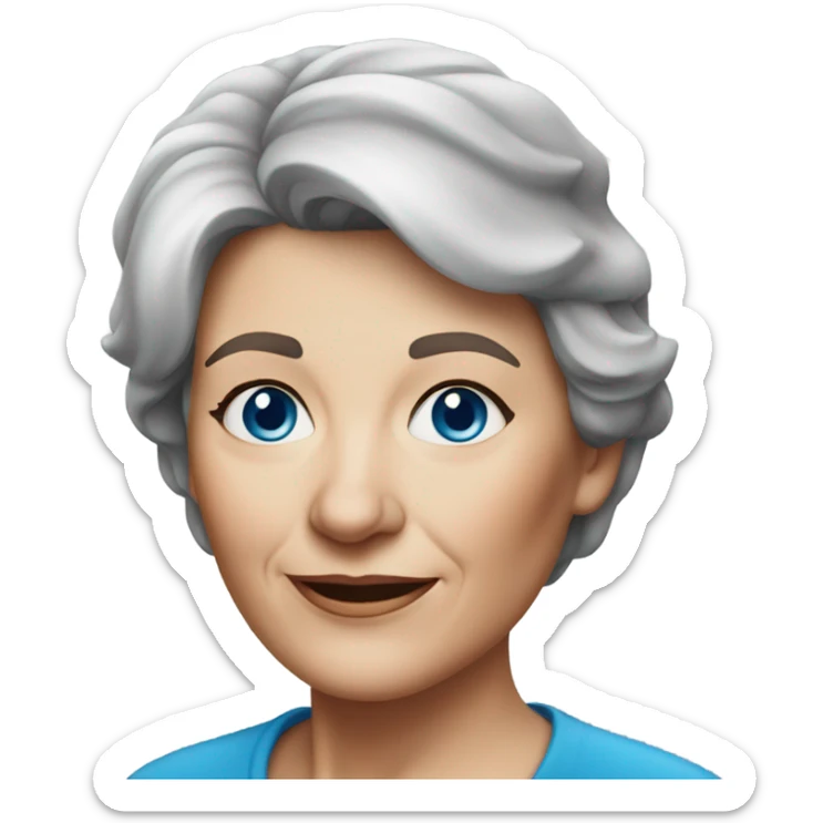 realistic portrait of a older woman with shorter brown hair and silver streaks and blue eyes  sticker