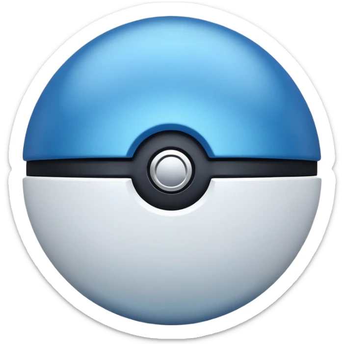 blue pokeball emoji, top half is a more saturated blue, bottom half is white, black stripe, with a metallic sheen sticker