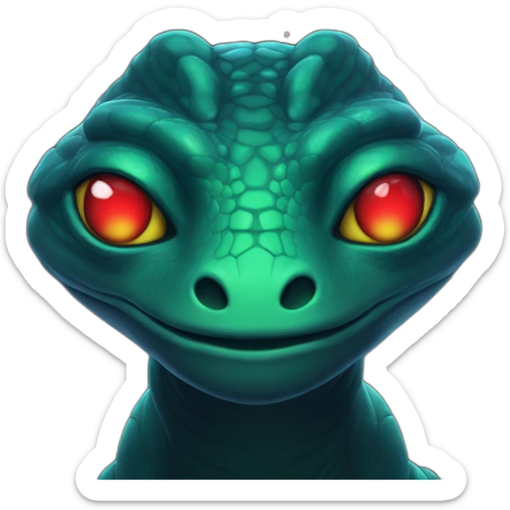 Aquamarine Reptilian with red lasers from the eyes in black suite with black universe and stars on the background sticker