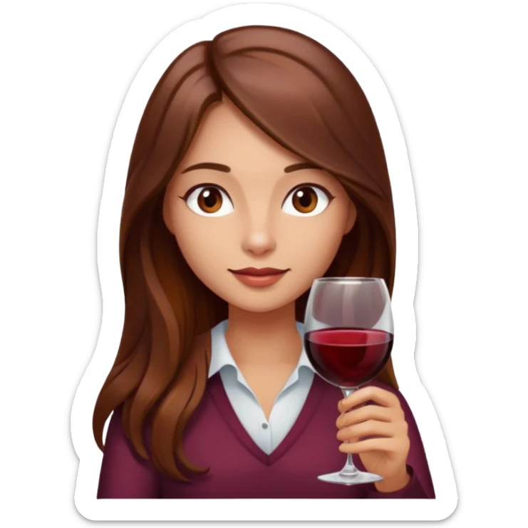 Girl, with long length, brown hair, brown eyes holding a glass of wine sticker