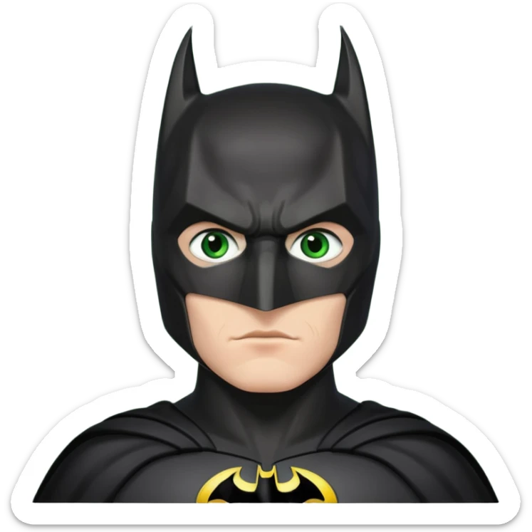 Batman con traje del caballero oscuro, con los ojos verdes, solamente los ojos, el traje NO lo hagas verde sticker