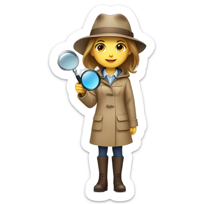 a girl in a detective costume, in a raincoat, with a hat and a magnifying glass in her hands. White skin sticker