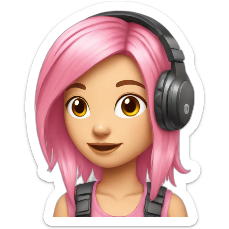 pink hair gamer girl with kitty headphones sticker