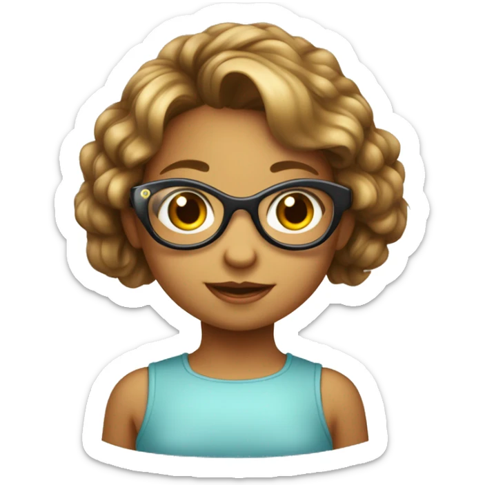 Bambina con capelli corti a caschetto che porta gli occhiali tondi e pattina sticker