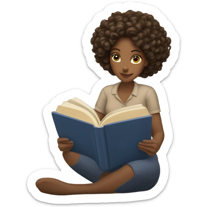 brunette curl hair brown woman reading a book cozy aesthetic sticker