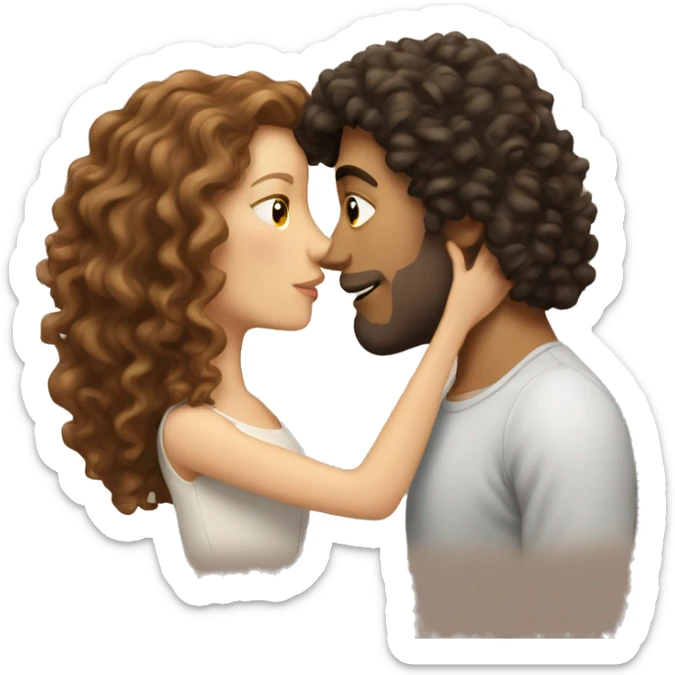 White Man with brown hair kissing white woman with long dark curly hair sticker