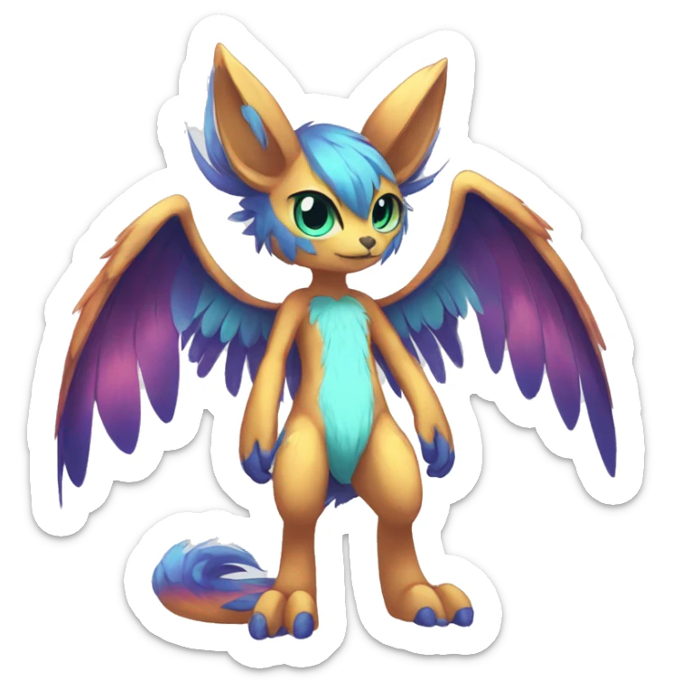 Anthro Sona Cool Edgy Cute Colorful Shy Winged Shiny Fakemon-Fantasy-Creature Full Body sticker