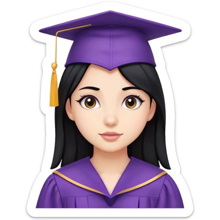 Girl with BLACK HAIR in purple graduation uniform graduation cap sticker