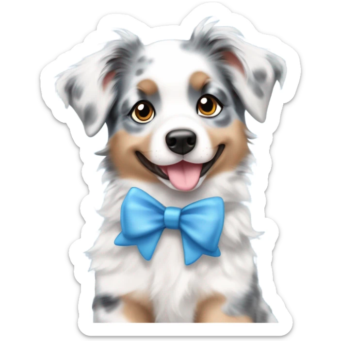 light blue merle Australian shepherd puppy with blue eyes with a coquette bow on ear sticker