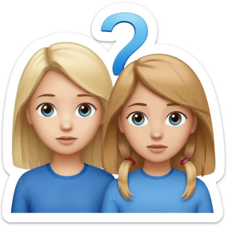 Two girls one with blond hair and one with brown hair both blue eyes with speech marks saying  six seven  sticker