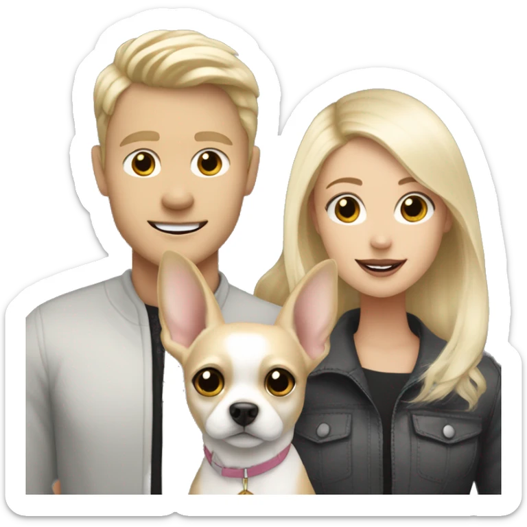 White blonde man with a white blonde teenage girl and a black and white chihuahua and a dark grey bunny  sticker