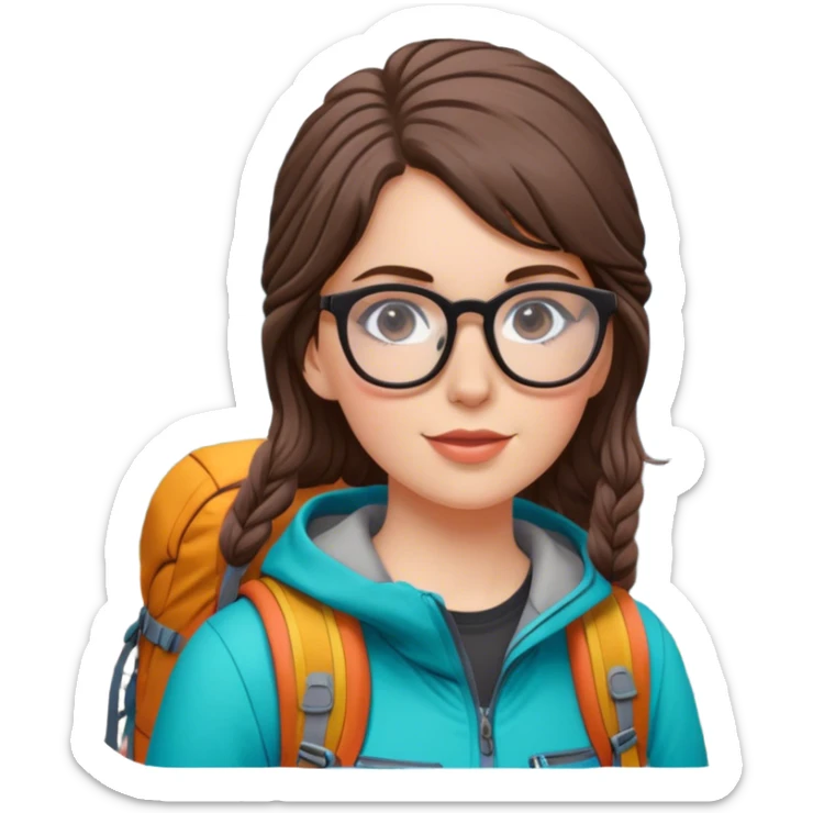 portrait of white girl, braun hair with glasses backpacking girl in the mountains sticker