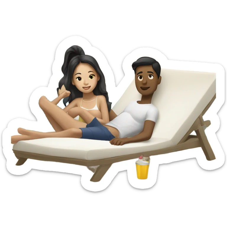asian girl laying on the beach with white american boyfriend  sticker