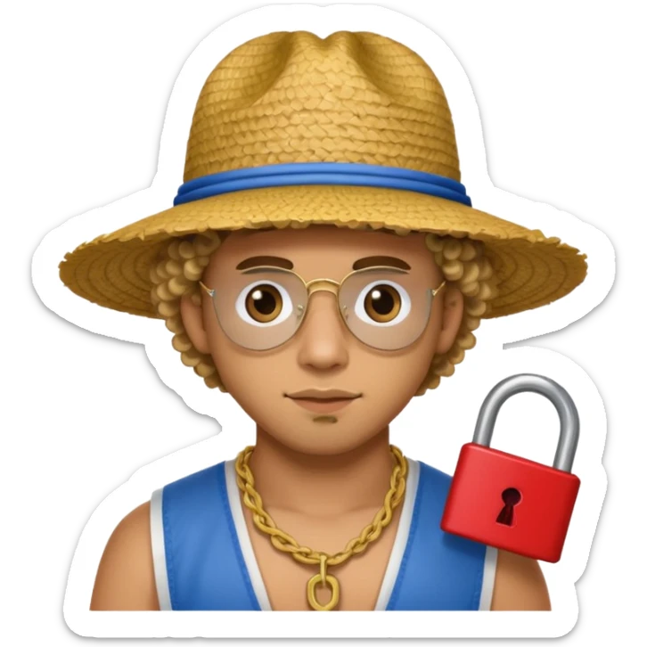An emoji of Bad Bunny, the superstar from Puerto Rico. The singer. His hair is curly. He has a padlock beard. An an traditional boricua hat.  sticker