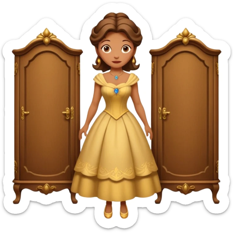 A middle-aged lady character from the fairy tale Beauty and the Beast — she was turned into a wardrobe and is around 40 years old. Based on the wardrobe’s original form, she has an anthropomorphic face. sticker