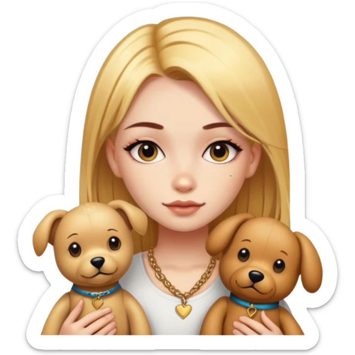 a  girl with glod  straight hair and tattoos and two teddy dogs sticker