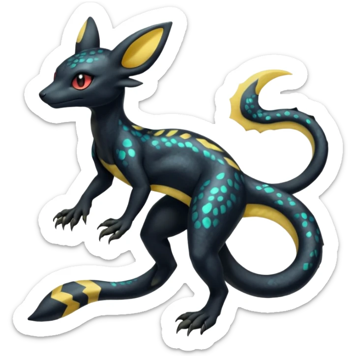 Shiny beautiful gorgeous ethereal Scaley Exotic Salandit-Umbreon-Fakémon-hybrid-creature (full body) sticker