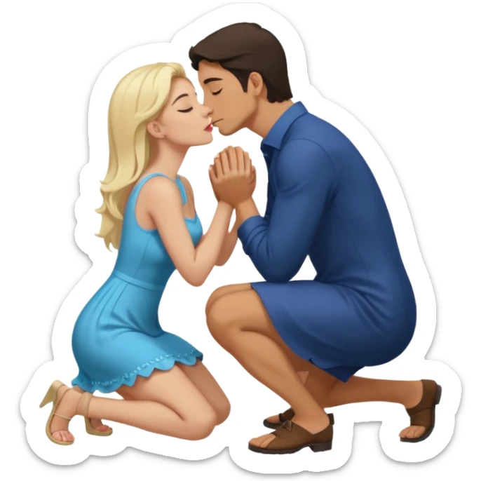 naked man, dark Hair, kneeling, Kissing ass of a naked blonde Woman sticker