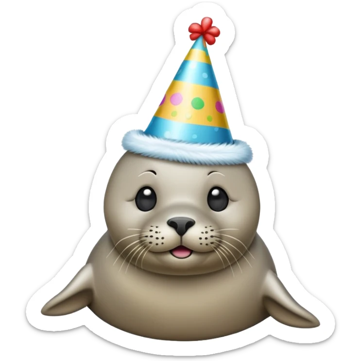 A seal with a party hat, simple classic emoji style like on mobile phones sticker