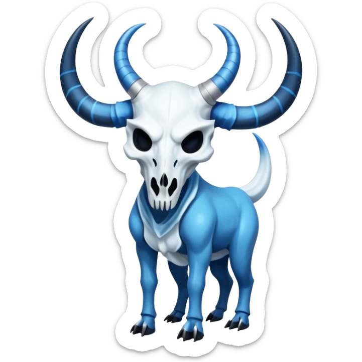 Shiny Dark Edgy  Inteleon-Amaura-Fakémon-hybrid-creature (full body) with a horned animal-skull-mask sticker