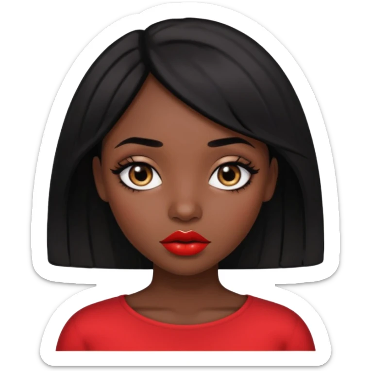 Dark skin gurl with black hair, big lips m, dark brown eye, octagon face shape and chinky eyes no red lipstick  sticker
