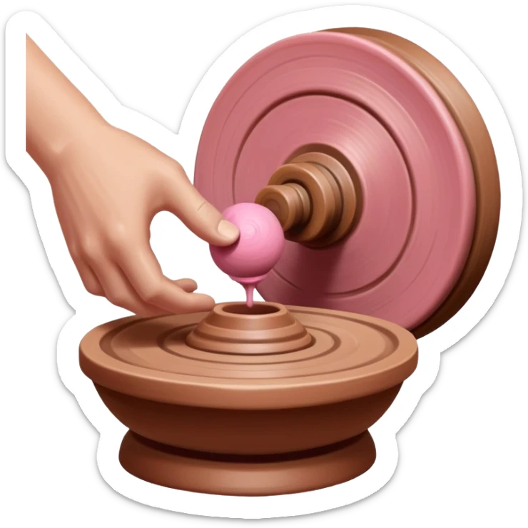 one hand throwing a pink ball of clay onto a spinning pottery wheel sticker
