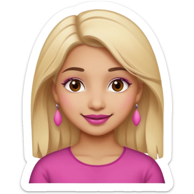 Sweet Indian girl blond hair brown eyes brown/pink lipstick pink blush sticker