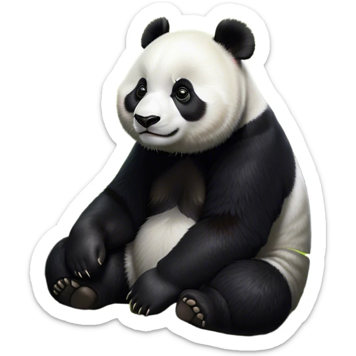 Cinematic Noble Panda Portrait Emoji, Poised and regal, with a robust, sturdy build and a strikingly contrasting black and white Fur, deep-set soulful dark eyes, Simplified yet sharp and sophisticated features, highly detailed, glowing with a soft, dignified glow, high shine, intelligent and gentle, stylized with an air of bamboo forest majesty, focused and attentive, soft glowing outline, capturing the essence of a watchful and confident companion, so majestic it feels as though it could lumber out of the screen with effortless authority! sticker