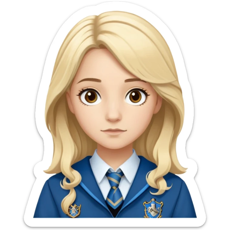 Gemma Padley is Penelope Clearwater in harry potter, wear hogwarts Ravenclaw uniform, blonde hair, brown eyes sticker