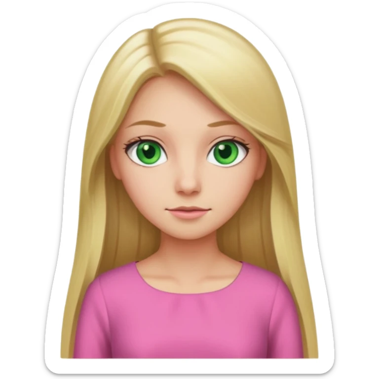 Green eyes office girl with straight long blonde hair with pink dress sticker