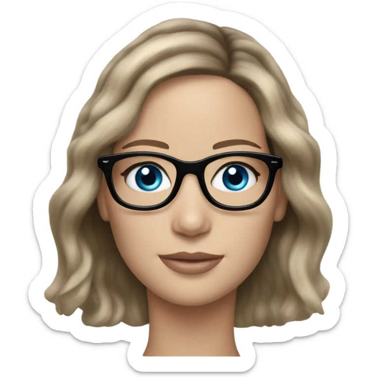 Lifelike  Jennifer Lawrence brunette lonh hair wearing black glasses and blue eyes  sticker