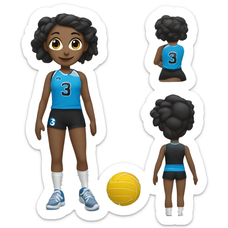 jugadora de voley con vestimenta neGRo CON  azul morocha y camiseta numero 3 sticker