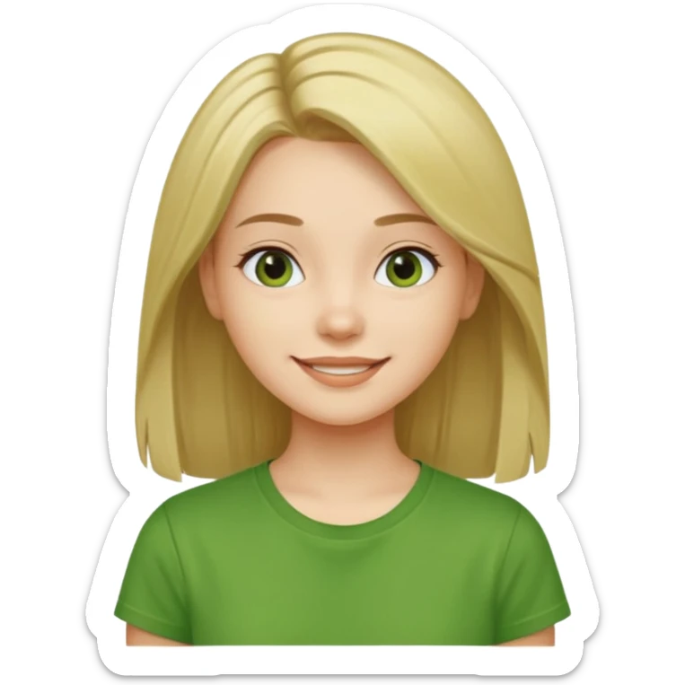 Young girl with straight, well-groomed, beautiful hair, wearing a green T-shirt, looking happy and cheerful. sticker
