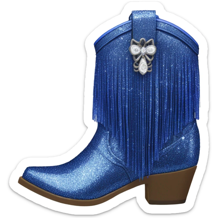Realistic royal blue fashion cowgirl boots with sparkly shiny glitter fringe on them. sticker