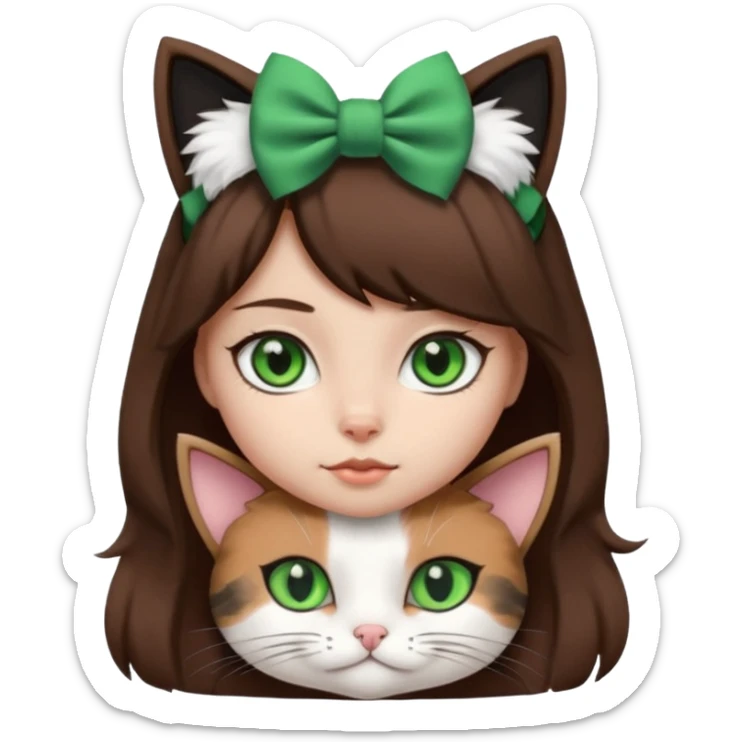 A black and white cat with green eyes she’s a girl she has a bow on her head she’s kinda fluffy  sticker