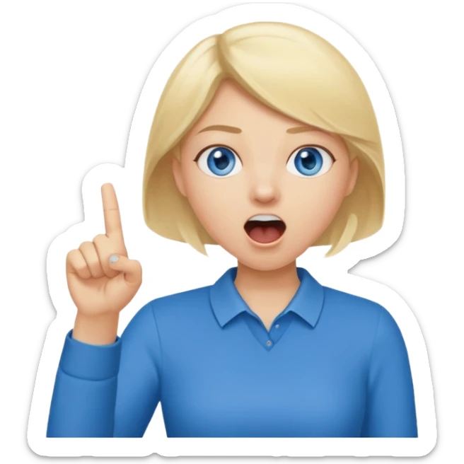 blue eyes blonde girl yelling into megaphone and holding up 1 finger in the other hand sticker