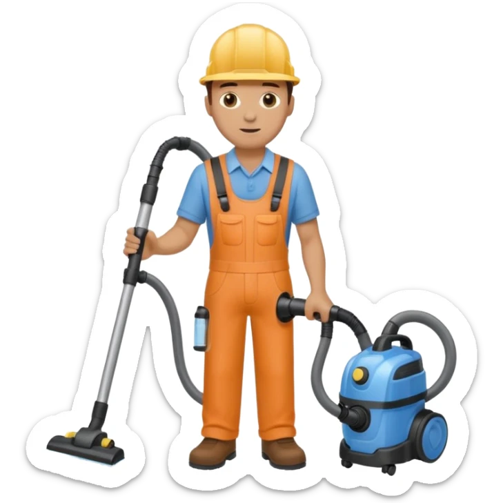 técnico de limpieza hombre sujetando la boquilla de una aspiradora de agua sticker