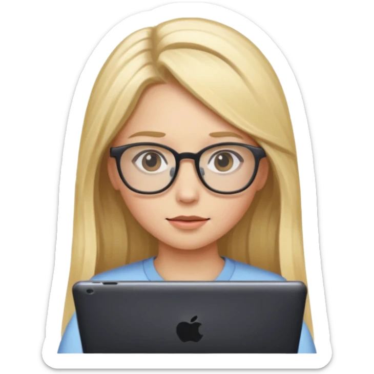 je voudrai un emoji d'une fille aux cheveux longs et blonds avec des lunettes entrain de faire de l'écran sticker