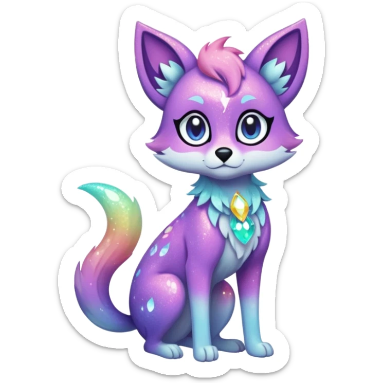 Multicolored sparkly pastel dark iridescent light pale gloomy spooky cute adorable pretty cool elegant realistic floral exotic Falvie-Fionbri-fursona, full body sticker
