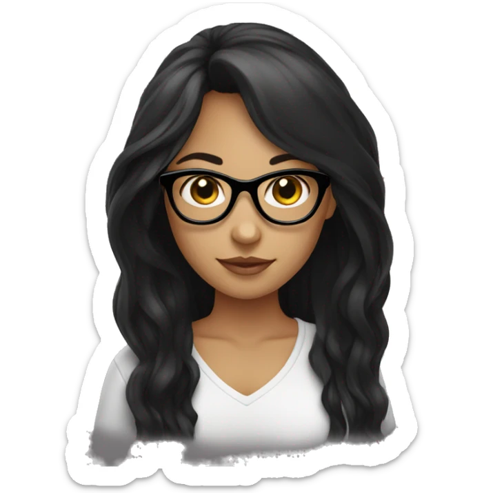 Graphic designer girl with black long hair in black glasses sticker
