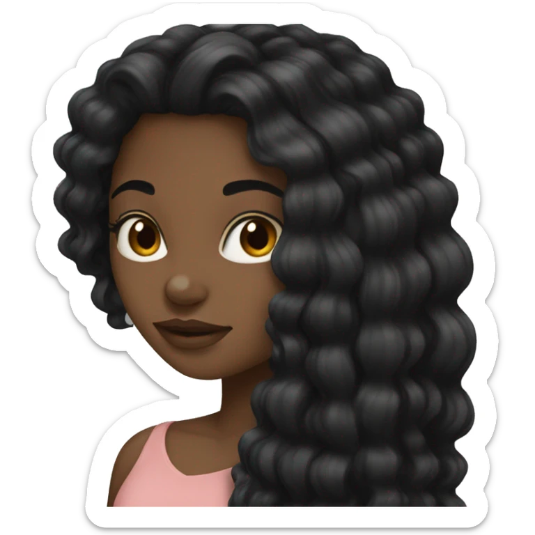 Black girl long black hair sticker